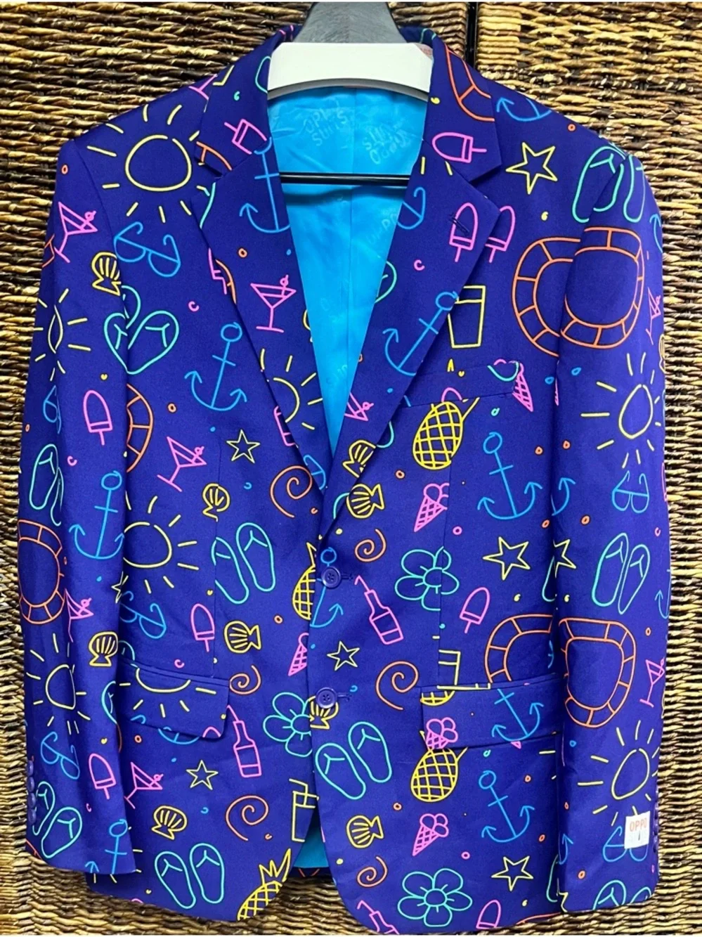Opposuits- Vibrant Blue Neon-Doodle Dude Print‎ Men's Blazer and pant set